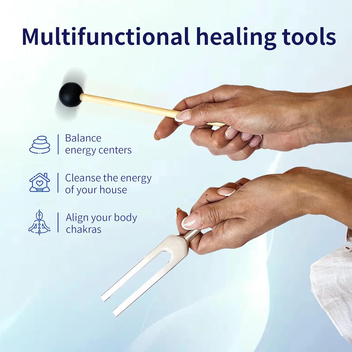 Solfeggio Tuning Fork Set BEAUTI4U Solfeggio Healing Tuning Fork 174Hz 285Hz 396Hz 417Hz 528Hz 639Hz 741Hz 852Hz 963Hz Tuning Fork with Silicone Hammer and Bag (Silver)