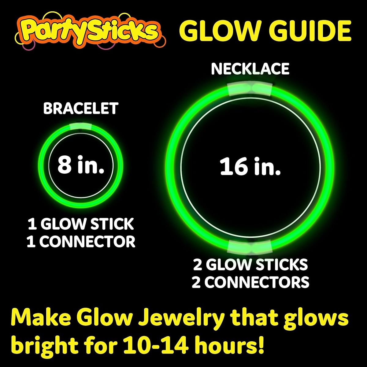PartySticks Green Glow Sticks Party Supplies 100 Pack - 8 Inch Glow in the Dark Light Up Sticks Party Favors Glow Party Decorations Neon Party Glow Necklace Glow Bracelet with Connectors