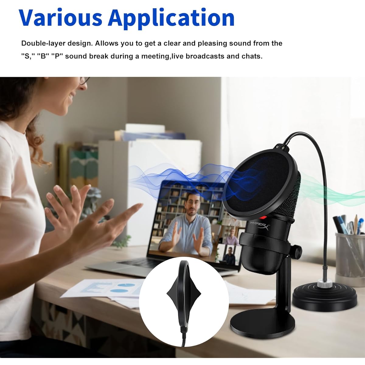 Liyirui Professional Microphone Pop Filter Mini Mic Pop Filter Heavy Bass [Desktop] Pop Filter with Flexible 360° Gooseneck Stabilizing Arm for Desktop Microphone