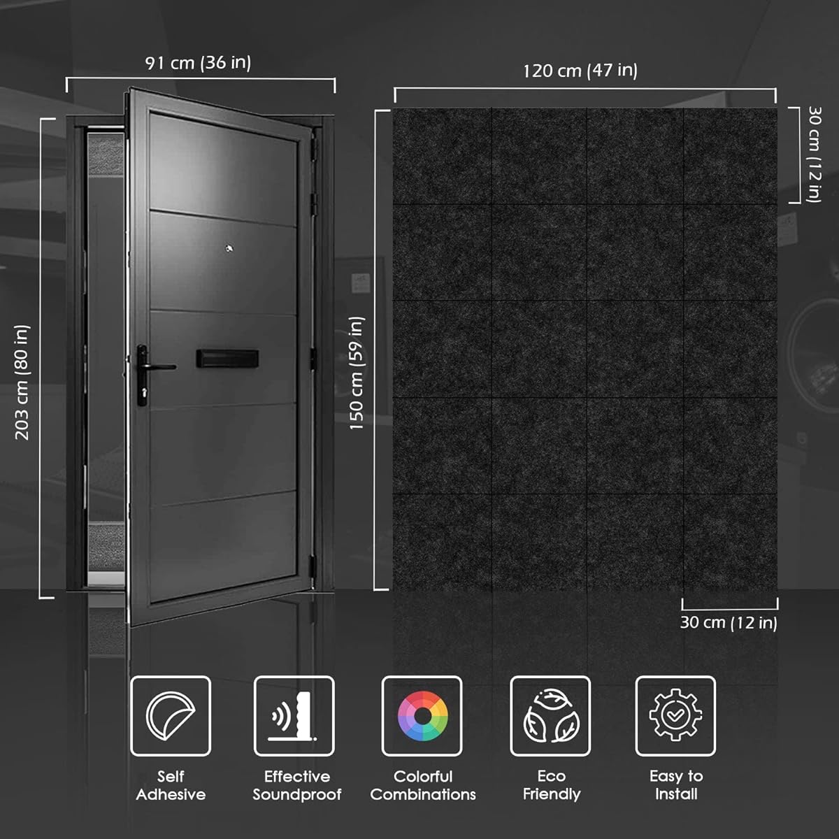 Arrowzooom 20 White Door Kit PRO Acoustic Polyester Foam Panel NRC 0.85 Music Recording Studio Soundproofing Noise Reduction -40dB Thick Insulation Acoustic Treatment Flame Retardant 30 x 30 x 5 cm SD1244