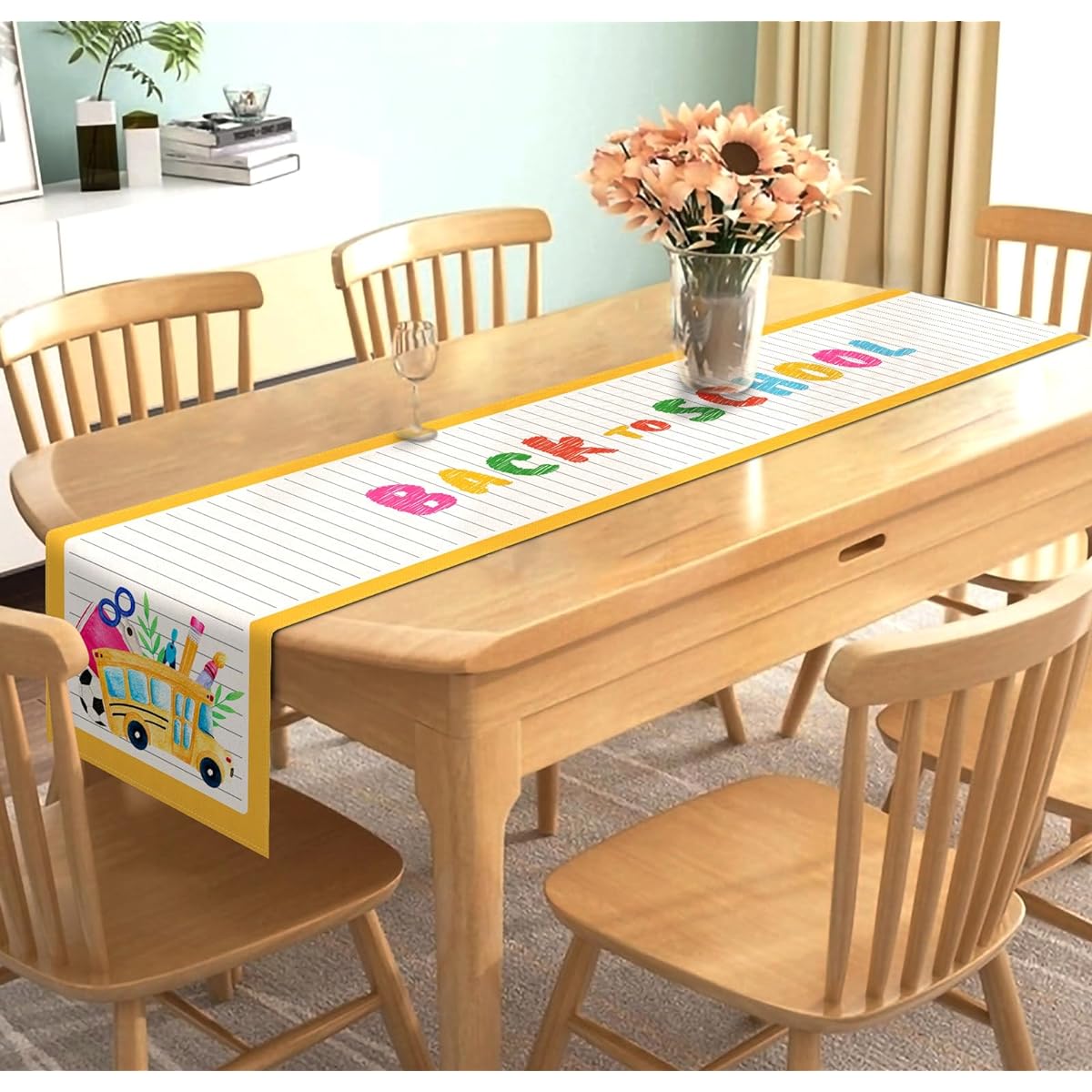 Nepnuser Back to School Table Runner, Student First Semester Party Decorations, School Bus Home Kitchen Dining Room Decor
