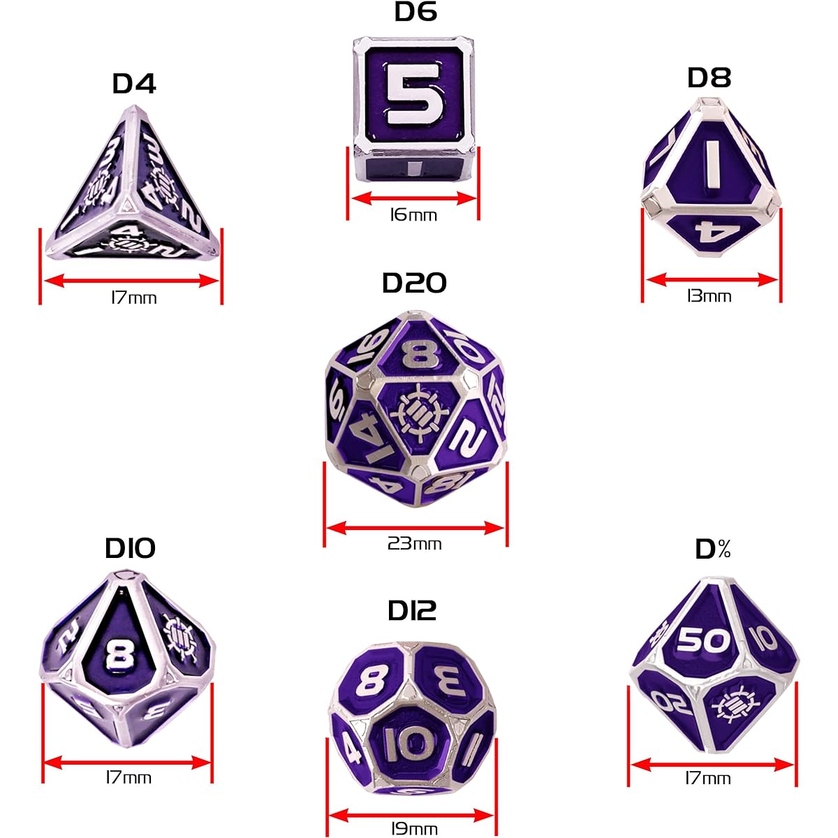 ENHANCE DnD Metal Dice Set - 7 Polyhedral Dice with 2-in-1 Vegan Leather Dice Bag and Dice Tray, Solid Metal D&D Dice Set for Dungeons & Dragons, Pathfinder and Other RPGs (Collector's Edition Purple)