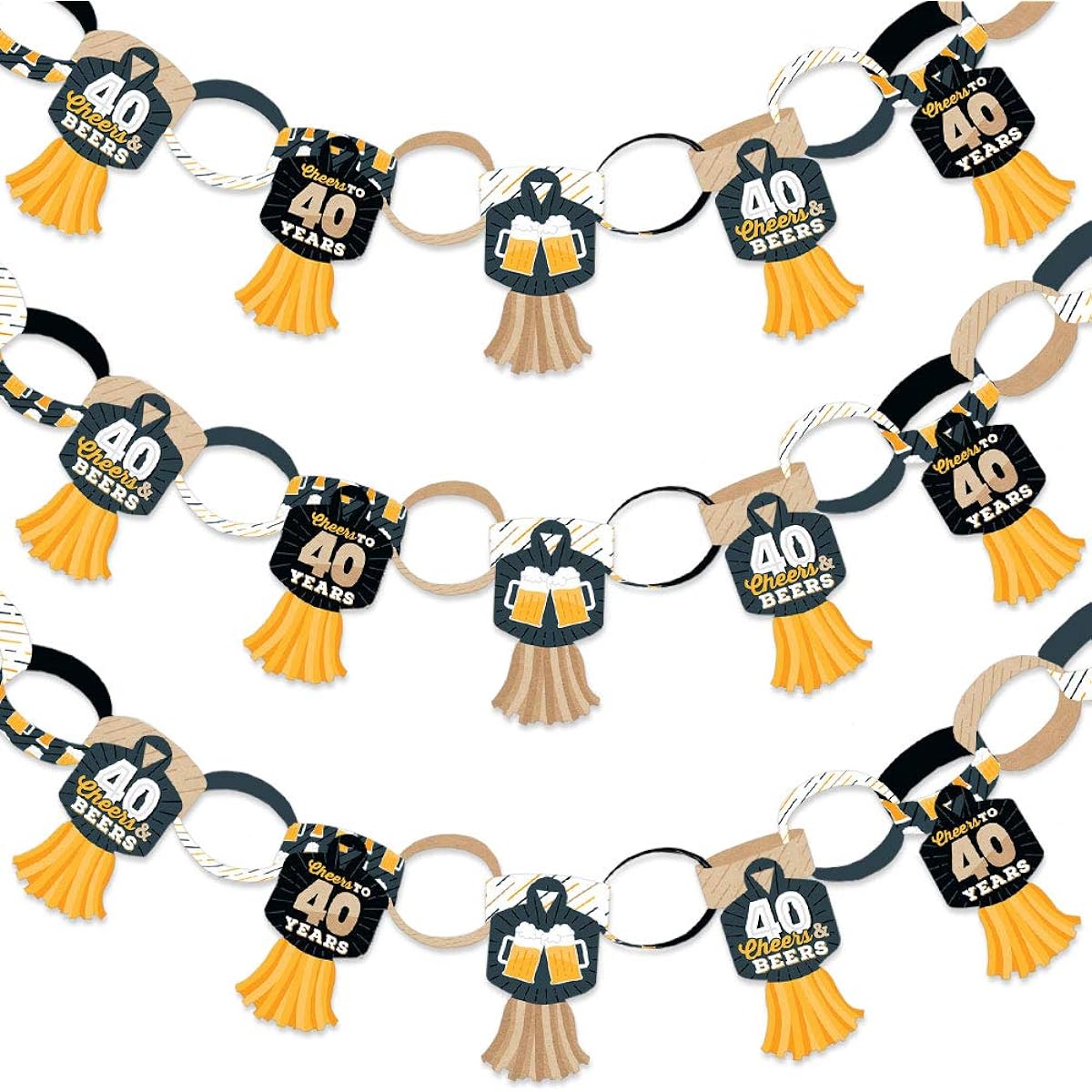 Big Dot of Happiness Cheers and Beers Chain to 40 90 Links and Paper Tassels Decoration Kit 40th Birthday Party Paper Chain Garland 21 Feet