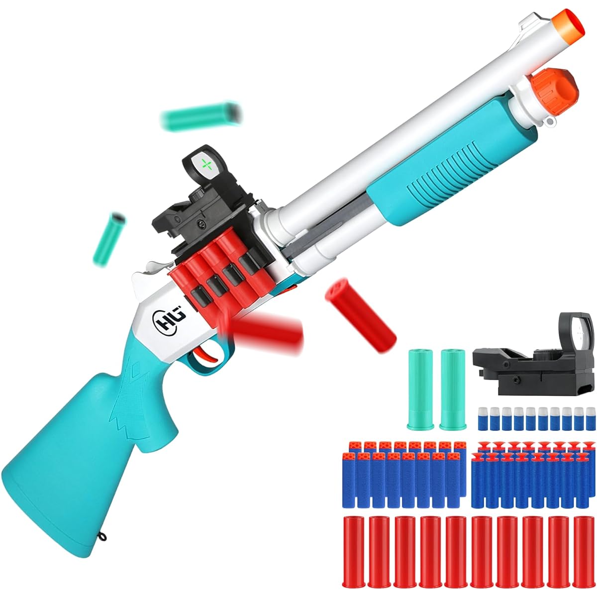 Toy Gun Models Foam Blaster (33") Jumping Shell Design [10 Shells, 40 Soft Darts] Great for Indoor and Outdoor Play (Blue Green)