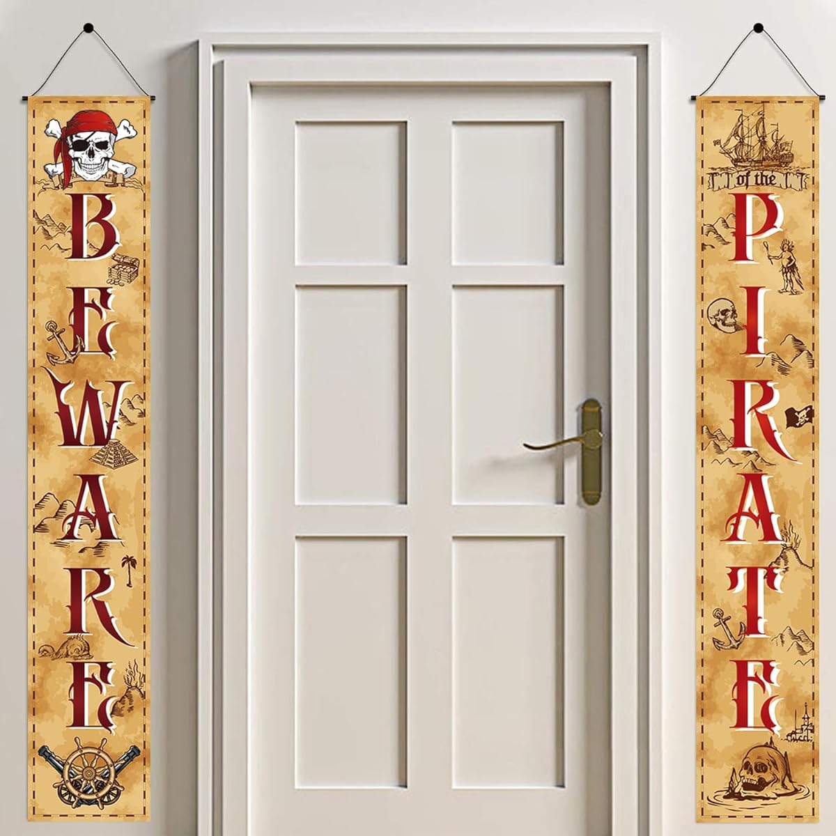 Beware of The Pirate Door Banner Porch Sign Backdrop for Birthday Party
