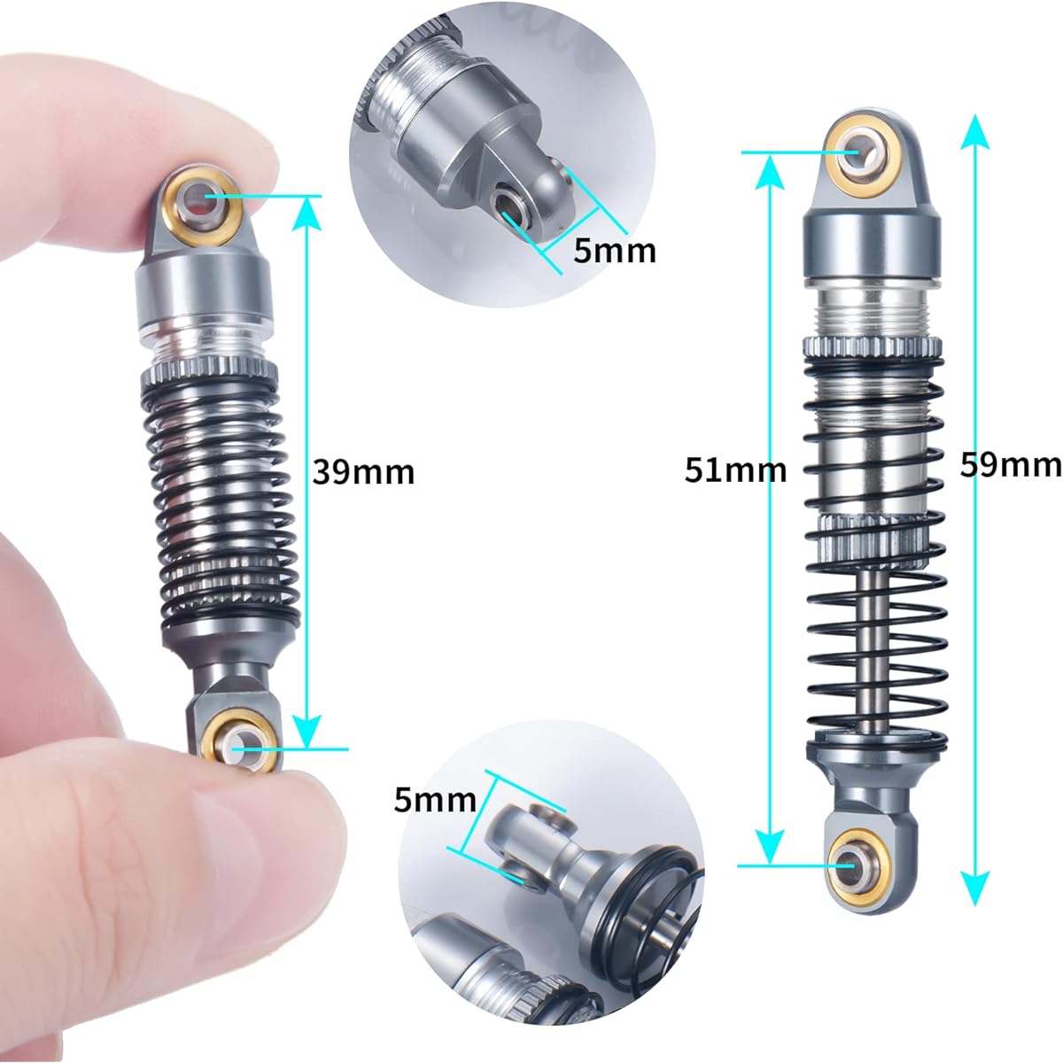 4pcs Metal RC Shocks 51mm Shock Absorbers for 1:18 TRX4-M TRX4M Truck Upgrade (Titanium)