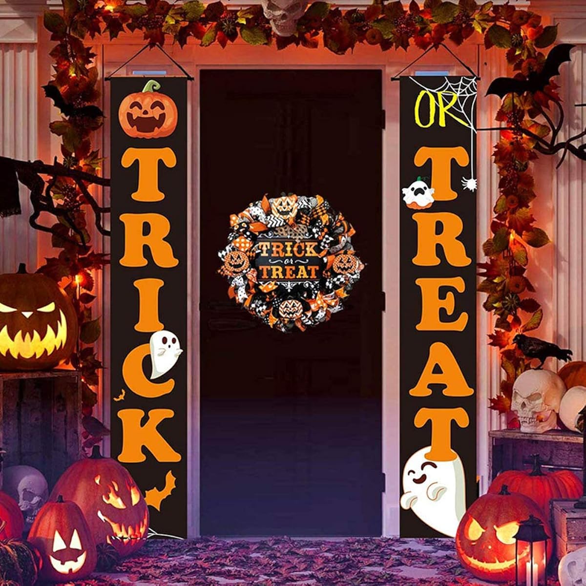 Trick or Treat Halloween Banner Halloween Decorations Outdoor Hanging Sign Home Decoration