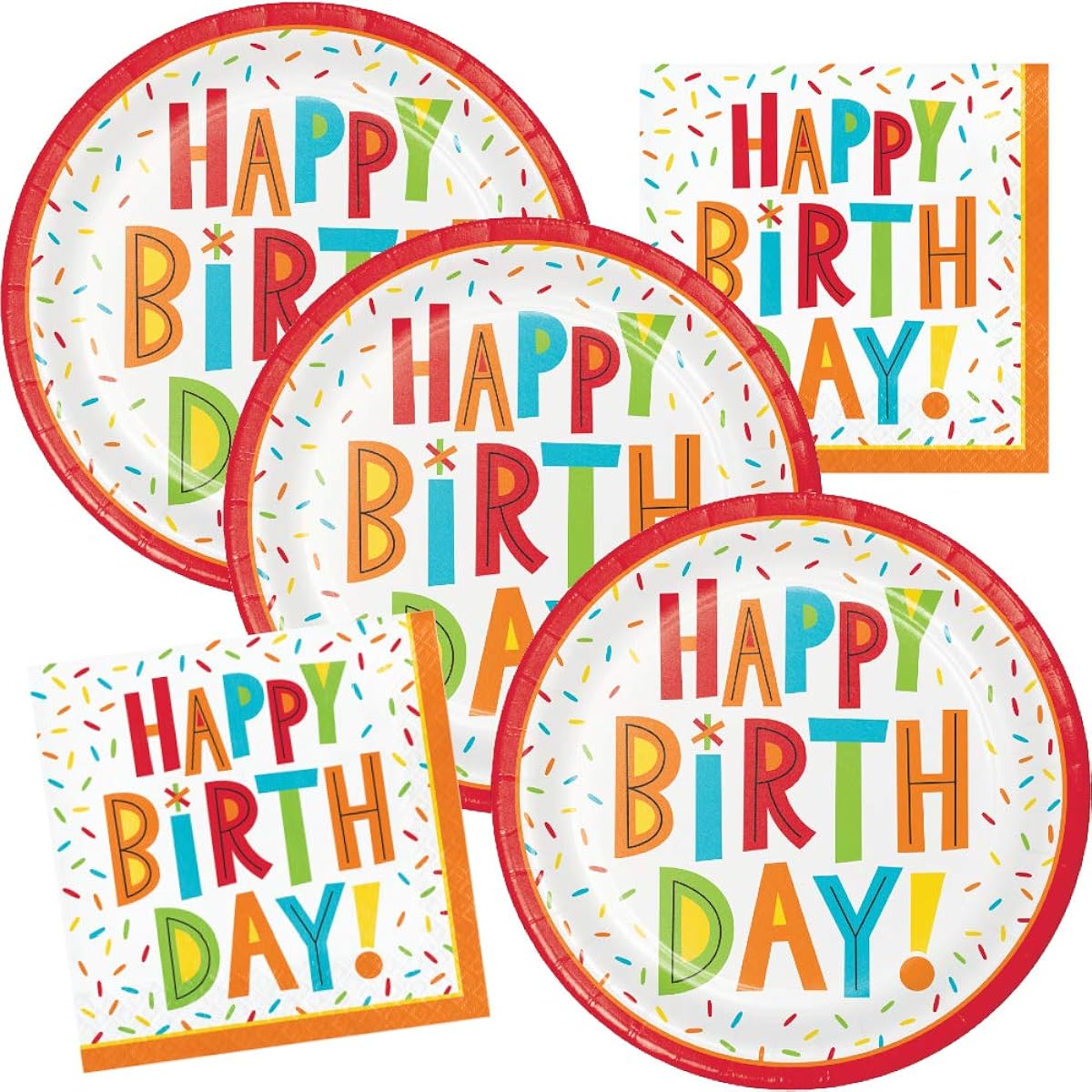 Happy Birthday Plates and Napkins Party Supplies Set, Confetti Theme, Serves up to 16 Guests