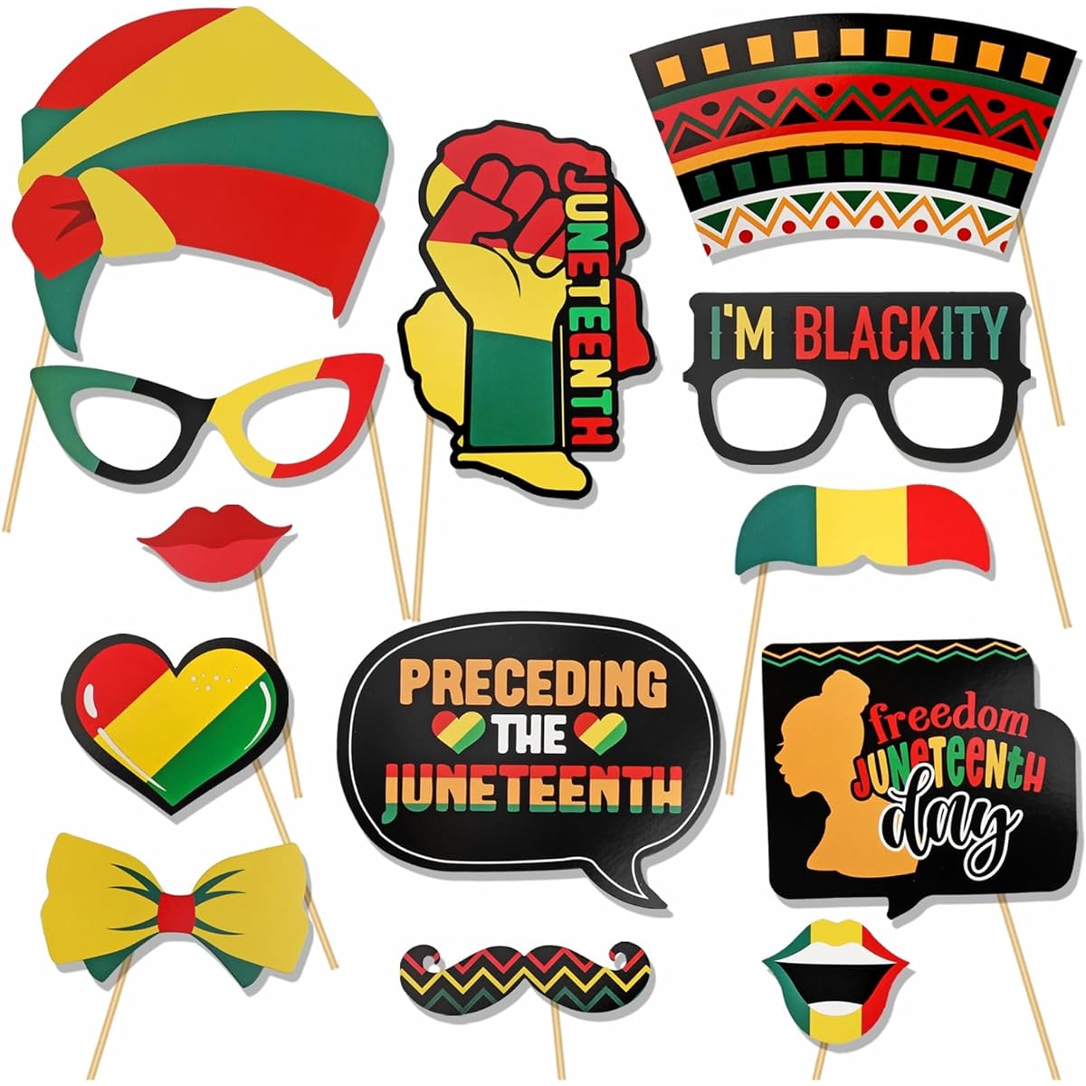 25 Pieces Happy Juneteenth Photo Booth Props African American Independence Day 1865 Freedom Day Party Photo Booth Props Juneteenth Party Decorations Supplies