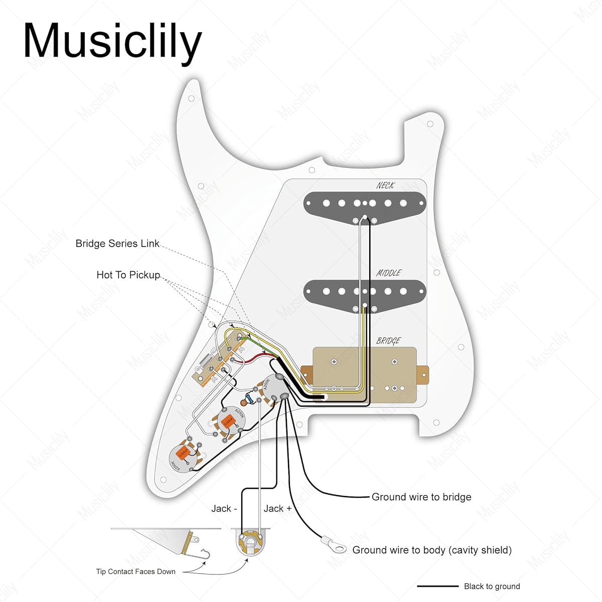 Musiclily Pro SSH Strat Prewired Pickguard with Artec Alnico 5 Pickup for ST Stratocaster Electric Guitar, Black 3P