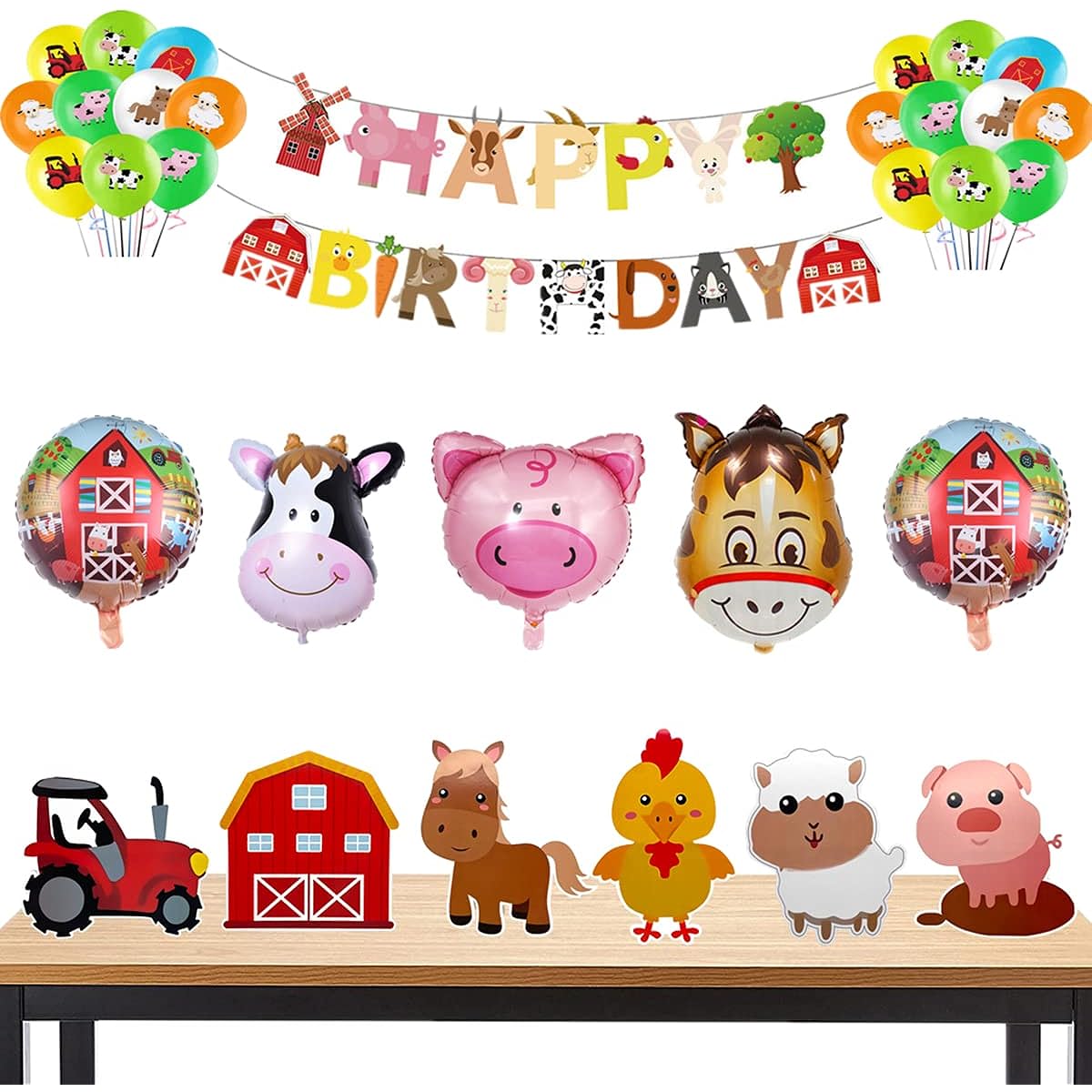 Farm Theme Party Supplies 36 Pieces Farm Animal Centerpieces Farm Banner and Foil Latex Balloons Indoor and Outdoor Table Decorations for Farm Animals 3D Table Decorations