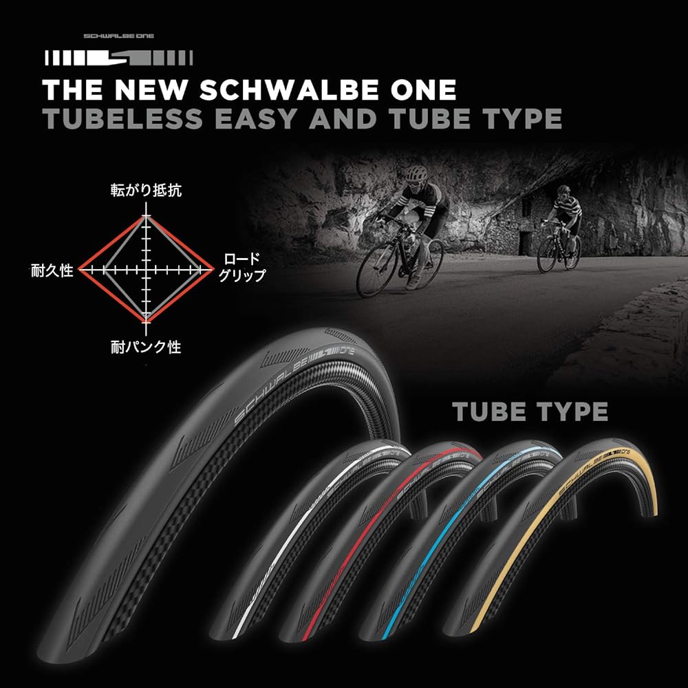 [Genuine Product] Schwalbewan TUBE Type 20x1 1/8 Clincher Wire Bead 11158993 [Road All Round] Black & [Genuine Product] Tube Presta Style 40mm Valve 7ASV [Set Purchase]