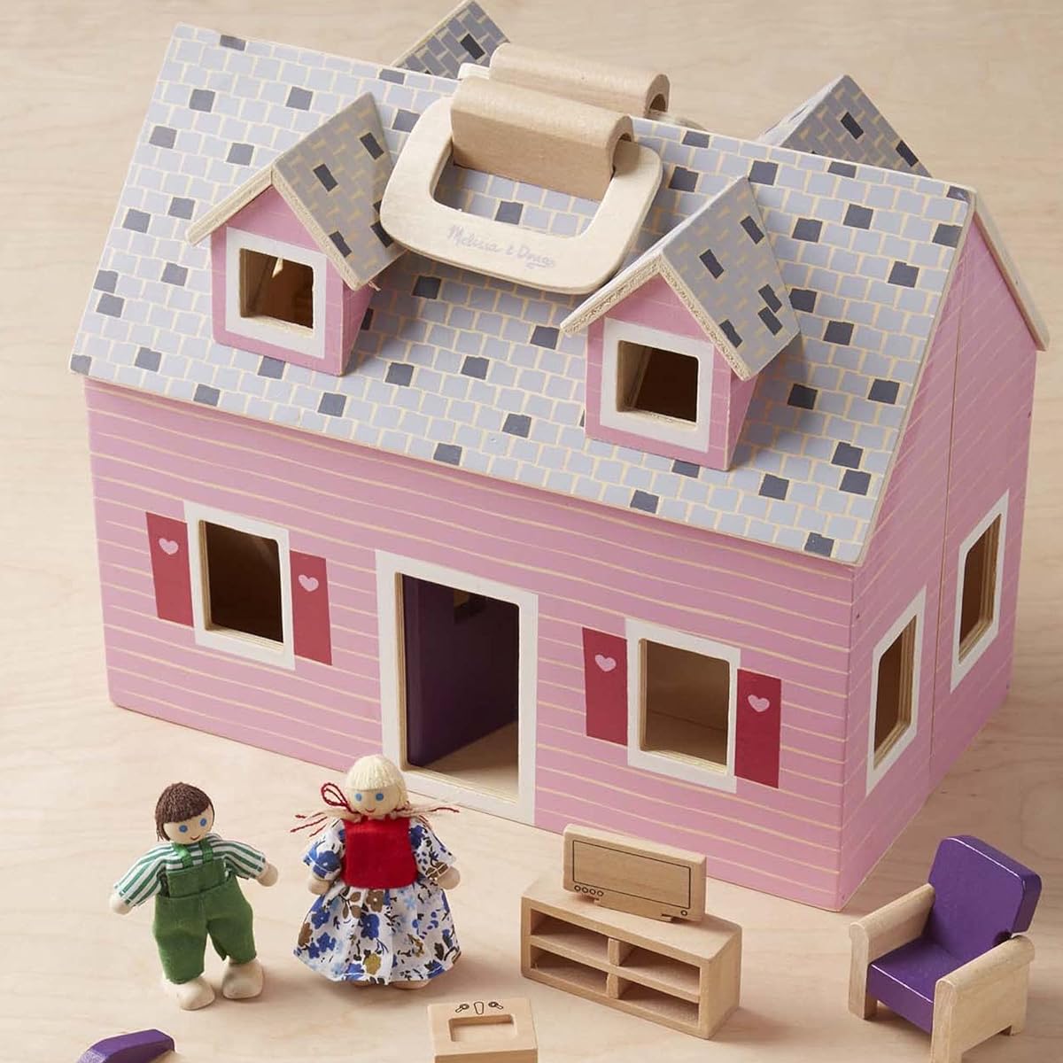 Melissa & Doug Fold & Go Dollhouse | Dollhouse & Dolls | Playset | 3+ | Great Gift for Boys or Girls