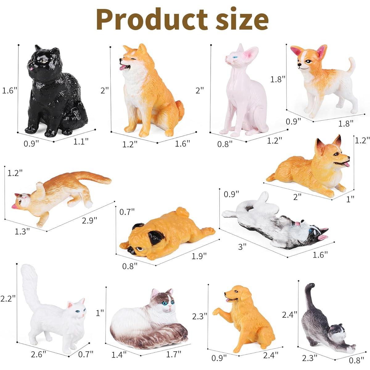 iftnotea 12 Pieces Small Dog and Cat Figurines for Kids - Puppy Toy Figures with Golden Retriever Husky Collie Pug Shorthair Cat - Cake Topper Christmas/Birthday Gifts for Toddlers