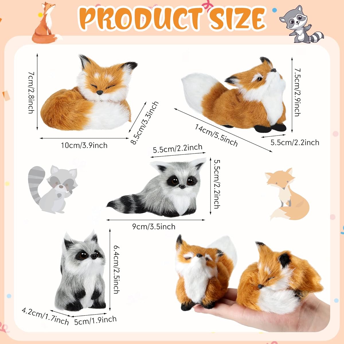 4pcs Mini Simulation Fur Toys Vivid Cute Animal Model Raccoon Crouching Sleeping Plush Toy Small Christmas Animal Decoration with Static Action Figures for Home Office Desktop Bag Decoration