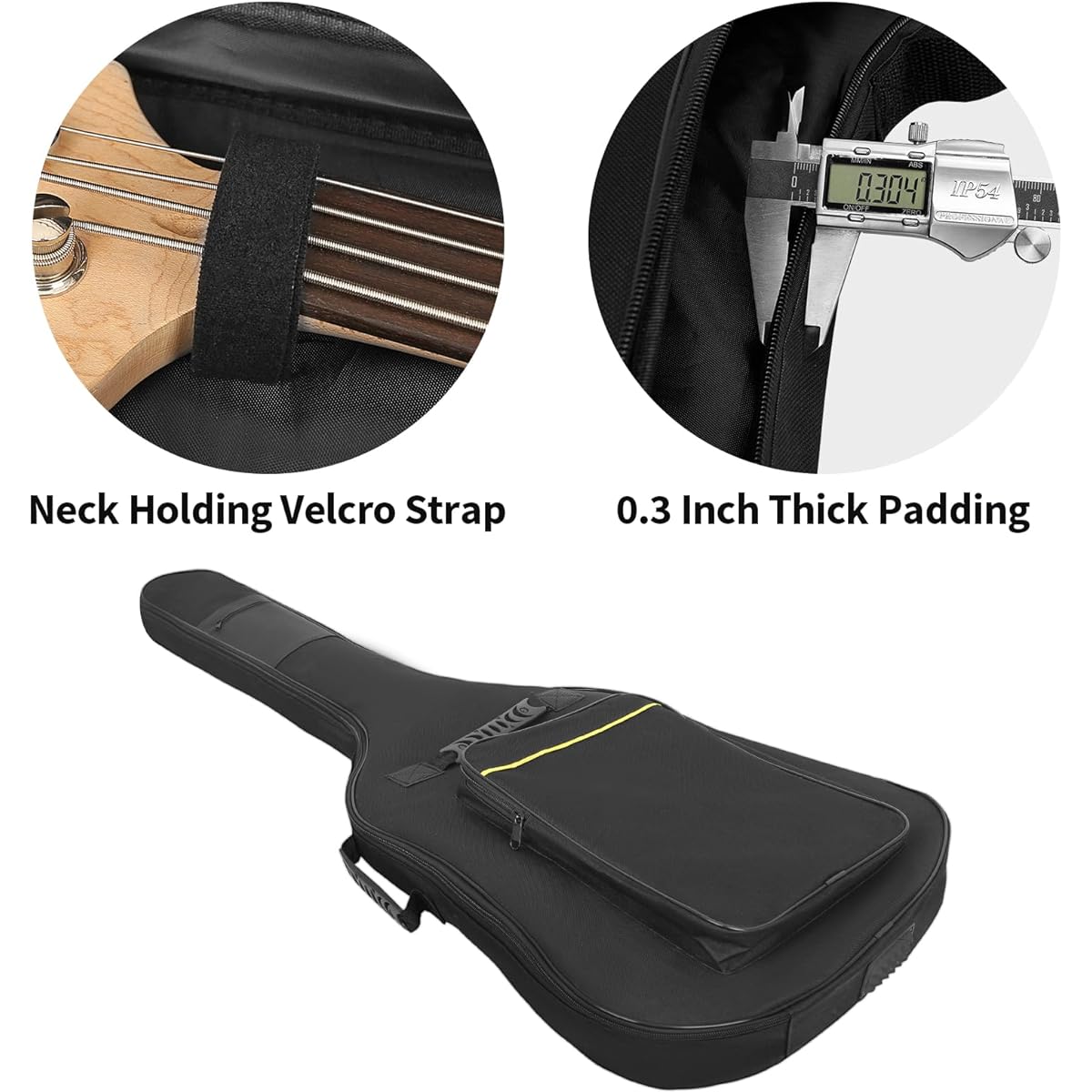 Muscab Bass Guitar Bag, 7mm Padding Electric Bass Case, Electric Bass Gig Bag Backpack with Neck Strap and Pocket, Black, Full, Travel