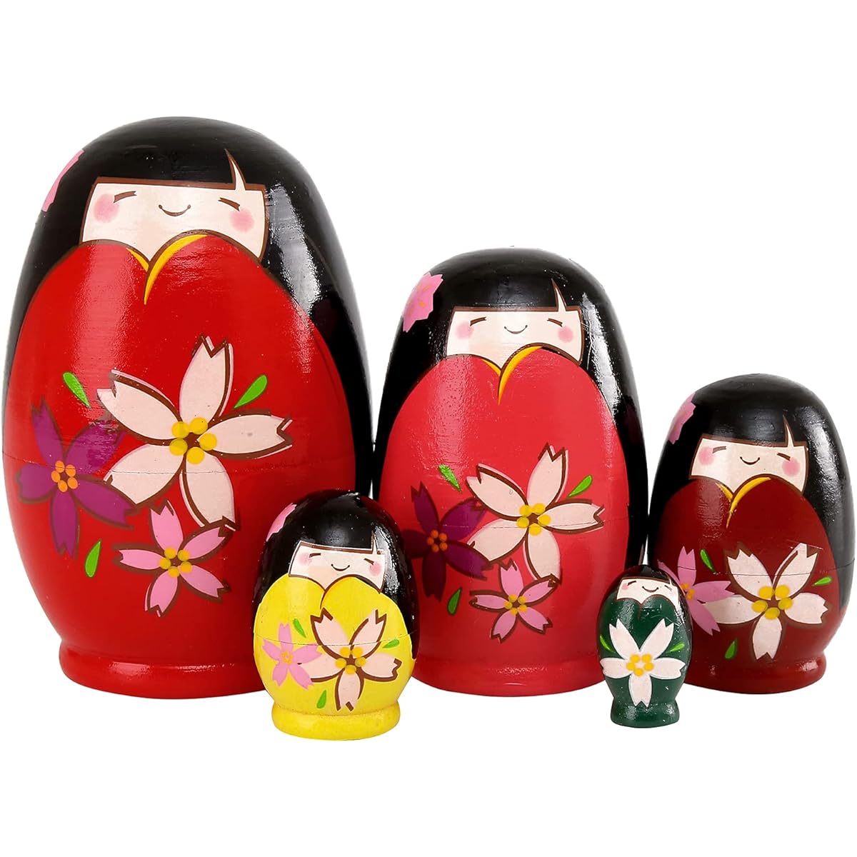 Bgraamiens Nesting Dolls Russian Matryoshka Wooden Stacking Dolls Handmade Toys for Kids (Japanese Girl in Kimono)