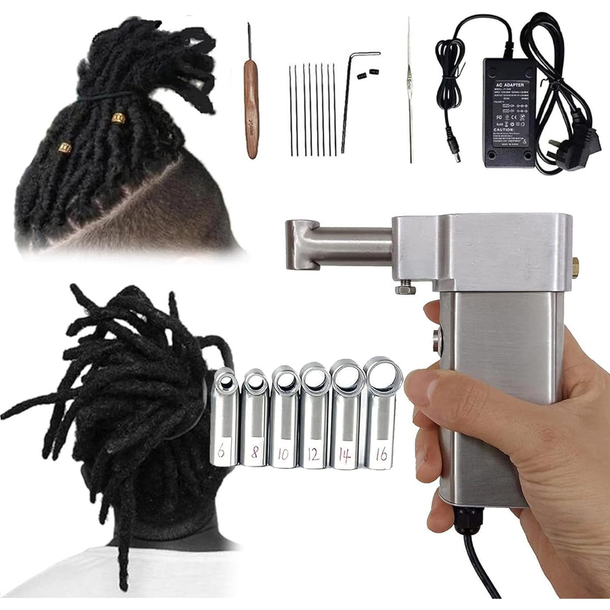 Electric Dreadlock Machine, Handheld Instant Dreadlock Crochet Knitting Machine with 20 Automatic Crochet Needles, Easily DIY Your Own Synthetic or Human Hair Lock Styles, 16mm