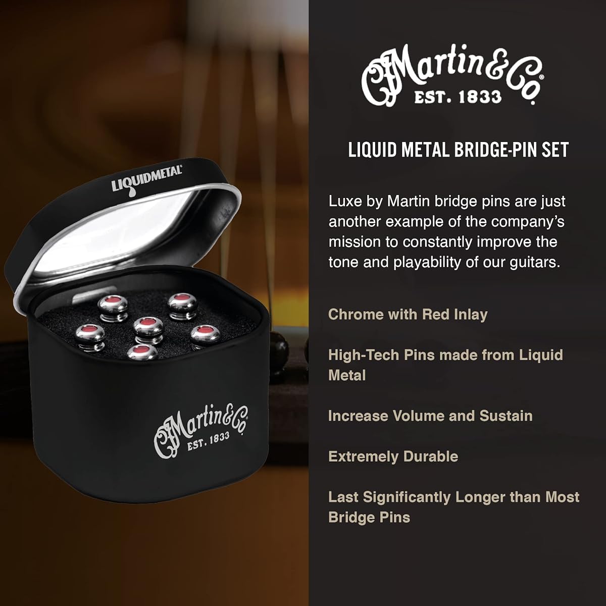 MARTIN 18APP0007 Chrome/Red Dot LIQUIDMETAL LUXE BY MARTIN Bridge Pins