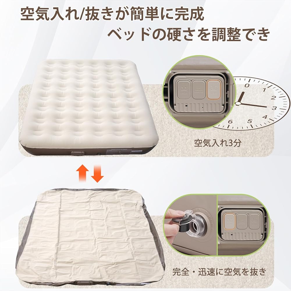 Gaifsuai Air Bed, Built-in Electric Pump, Double Air Mat, 200 x 150 x 25 cm, Camping Bed, Thick, Self-Inflating, Outdoor, For Guests, Nap, Disaster Prevention, Bedding, Simple, Storage Bag Included, Compact
