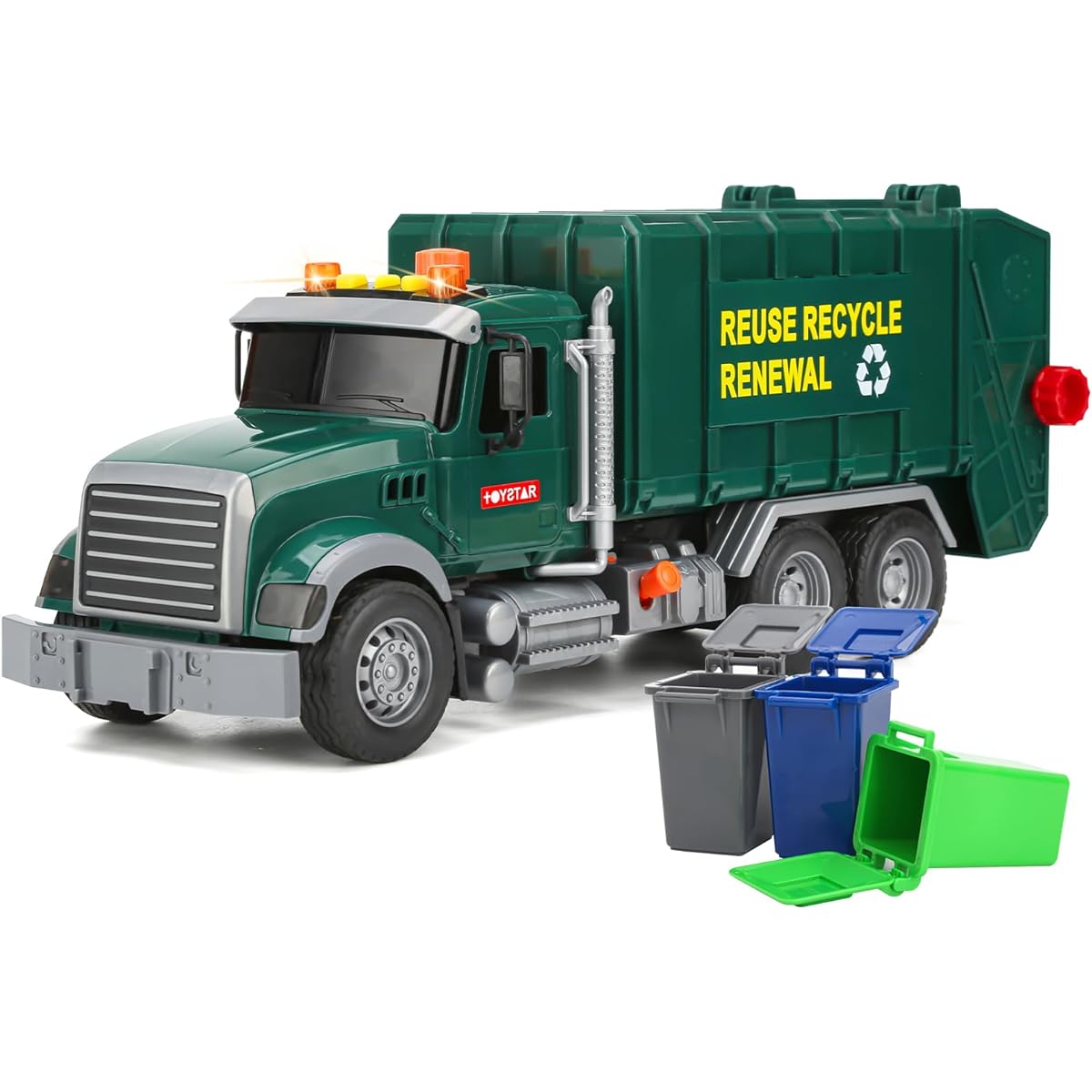 Big Garbage Truck Toy for Boys: Electric Push Car Inertia with Lights and Sounds Garbage Truck Sorting Model Car Truck Building Toy Set with 3 Trash Cans Toys for Boys Age 4-7