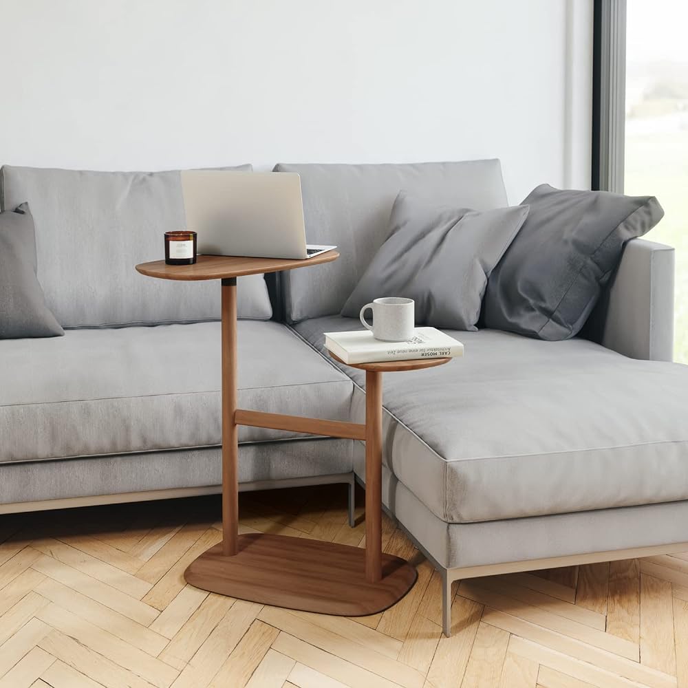 umbra side table round table light walnut W78 x D47 x H14cm SWIVO 210137591055