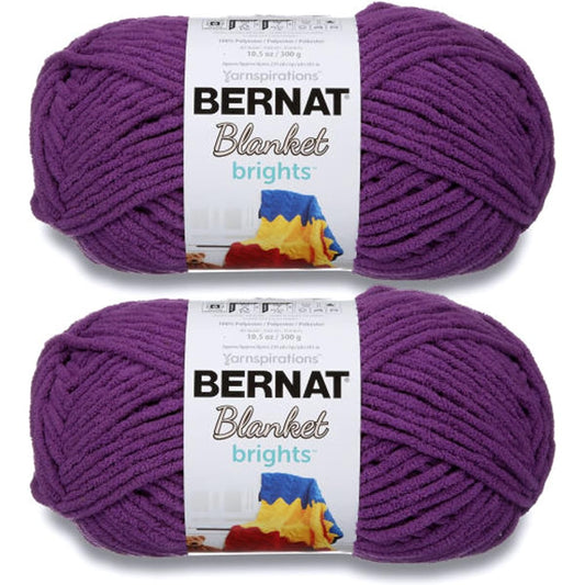 Bernat Blanket Brights Pow Purple Yarn - 300g/10.5oz 2 Pack - Polyester - 6 Super Bulky - 220 Yards - Knitting/Crochet