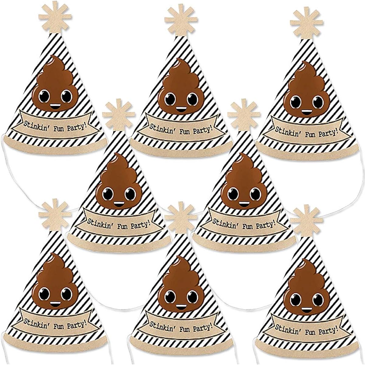 Party 'Til You're Pooped - Mini Cone Poop Emoji Party Hats - Small Little Party Hats - Set of 10