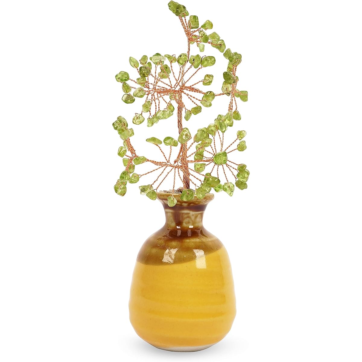 Reikiera Peridot Copper Wire Stone Tree Bonsai Feng Shui Gemstone Decorative Tree with Ceramic Pot Base