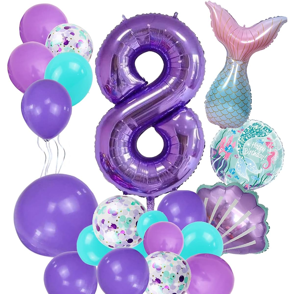 Mermaid Party Balloons Decorations-M8th Birthday Party Decorations Mermaid Tail Shell Foil Latex Balloons for Girls Mermaid Party