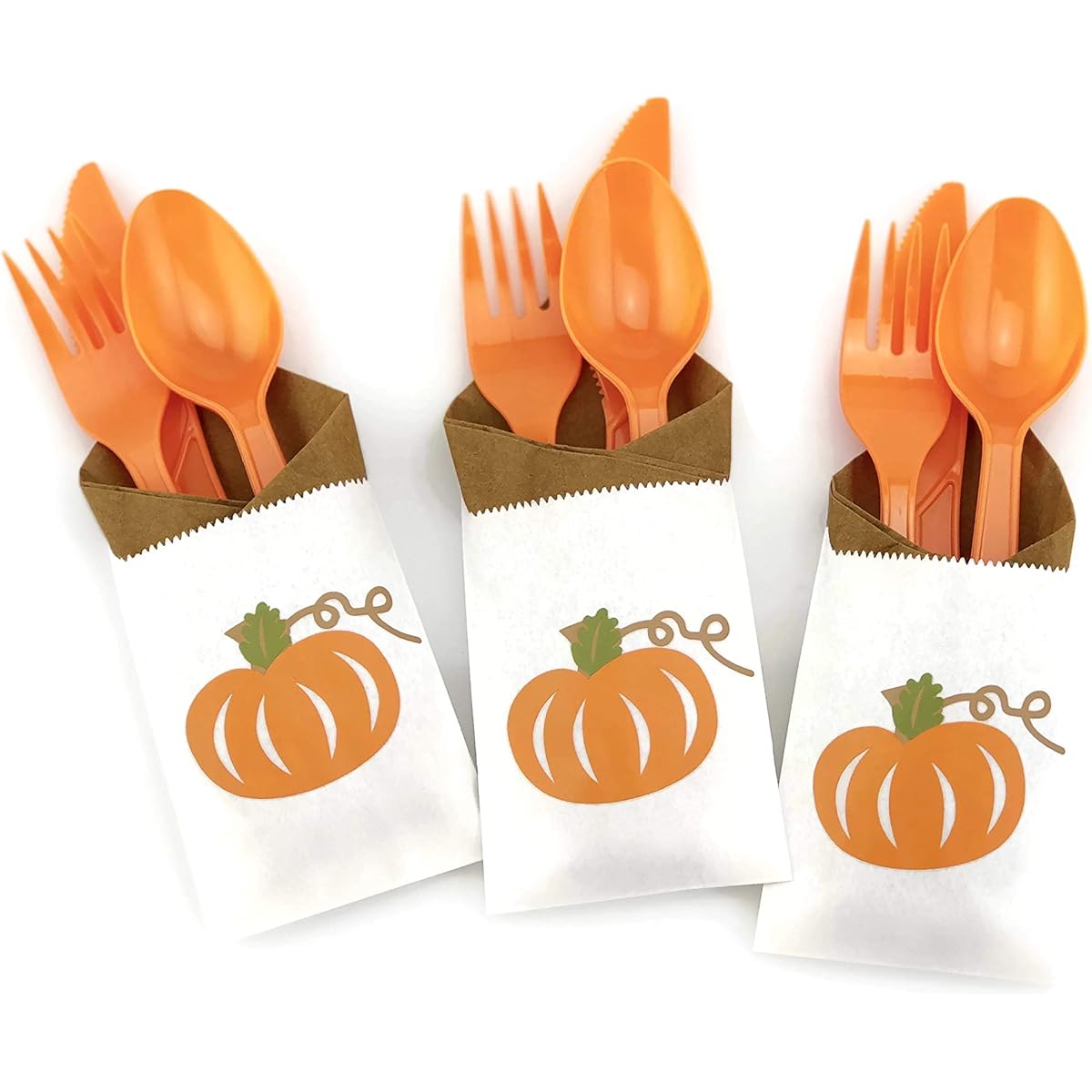 Orange Pumpkin Party Cutlery – Set of 24 Fall Birthday or Baby Shower Supplies