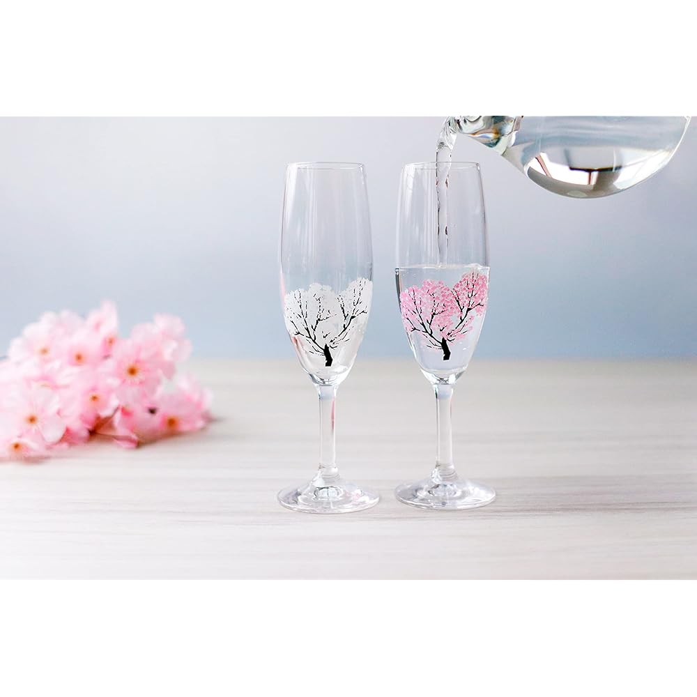 [Temperature as Design] Marumo Takagi Pottery Cooling Cherry Blossom Champagne Glass Pair Set Cherry Blossom Glass Spring Sake Cherry Blossom Viewing Gift Color Changes with Temperature Sparkling Champagne Sake Cheers Commemorative Gift Midyear Gift Cele