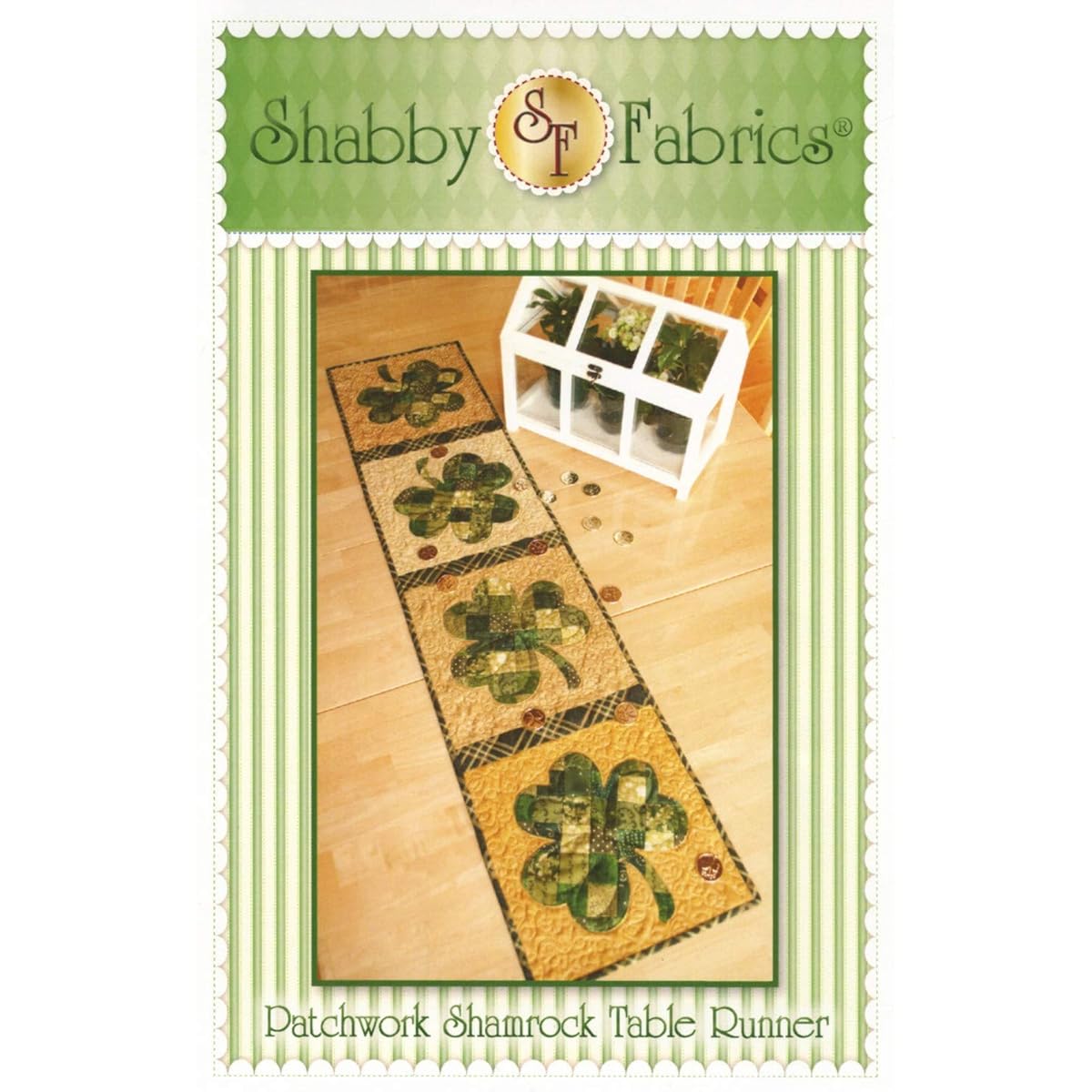 Shabby Fabrics Patchwork Shamrock Table Runner Pattern 12.5" x 53" SF48598
