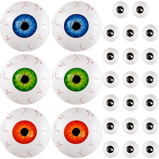 26pcs Halloween Inflatable Eyeball Balloons, 22inch Reusable Eyeball Aluminum Film Balloons Latex Eye Balloons for Halloween Party Supplies Garden Decoration Hedge Decoration
