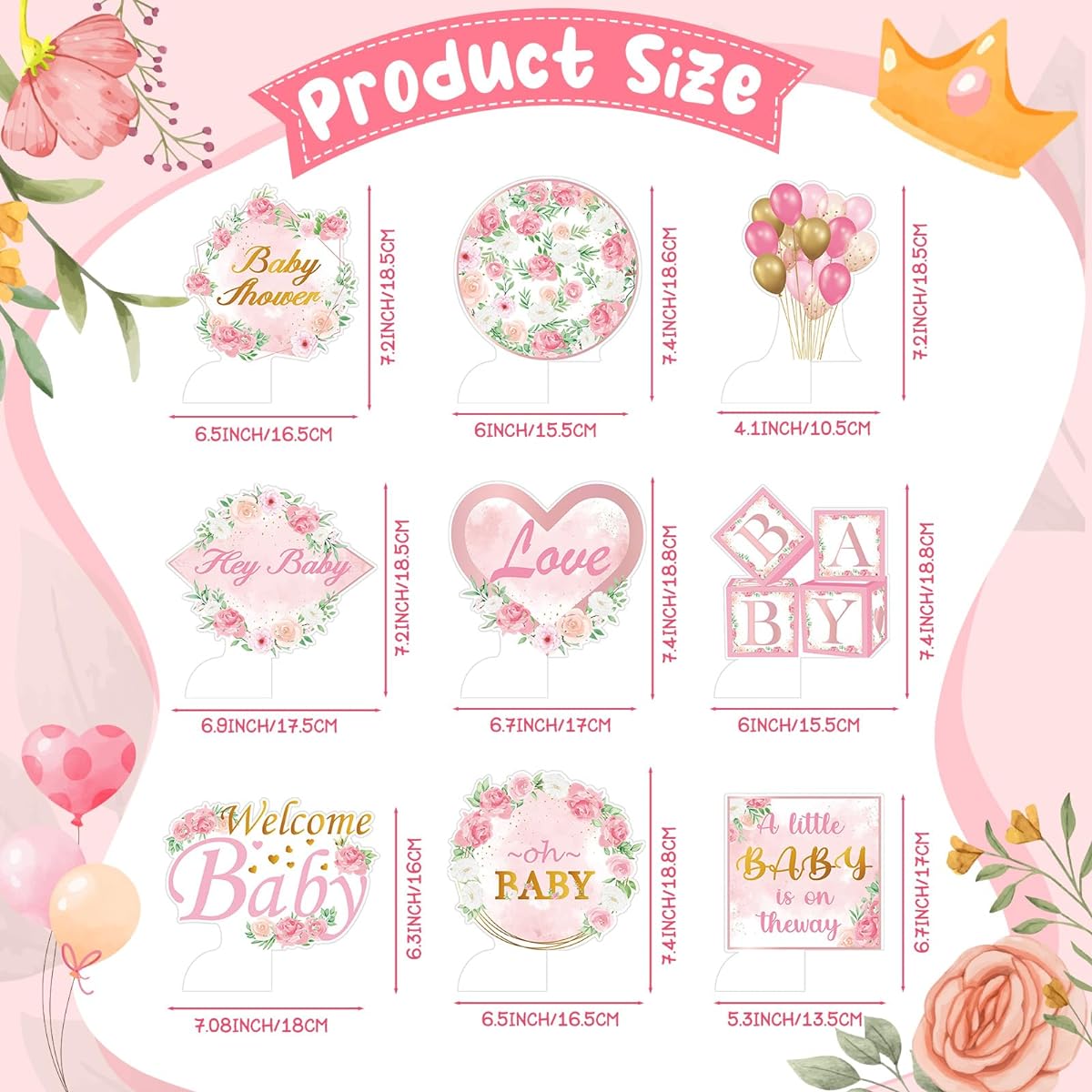 Weecent 9pcs Pink Rose Gold Baby Shower Honeycomb Centerpieces Floral Baby Shower Party Table Centerpieces Oh Baby Party Decorations Baby Girl Boy Birthday Party Table Toppers Party Supplies