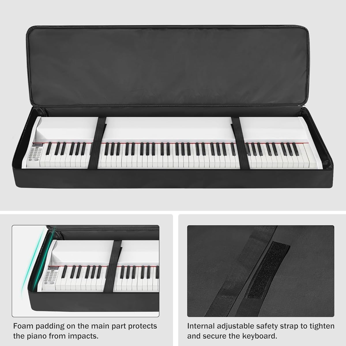 XIDIHF 88 Key Keyboard Case 53.9" x 7.1" x 14.6" Portable Padded Piano Bag Keyboard Gig Bag with Handle and Adjustable Shoulder Strap 4 Pockets for Keyboard Accessories (Black)