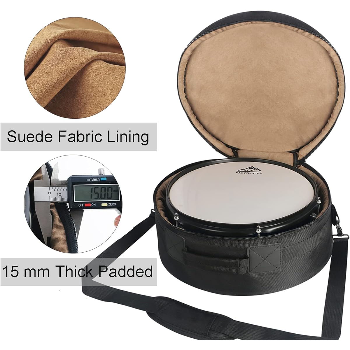 EASTROCK 14" x 5.5" Snare Drum Bag Snare Drum Case 15mm Thick Pad Drum Protection (14 x 5.5" Snare)