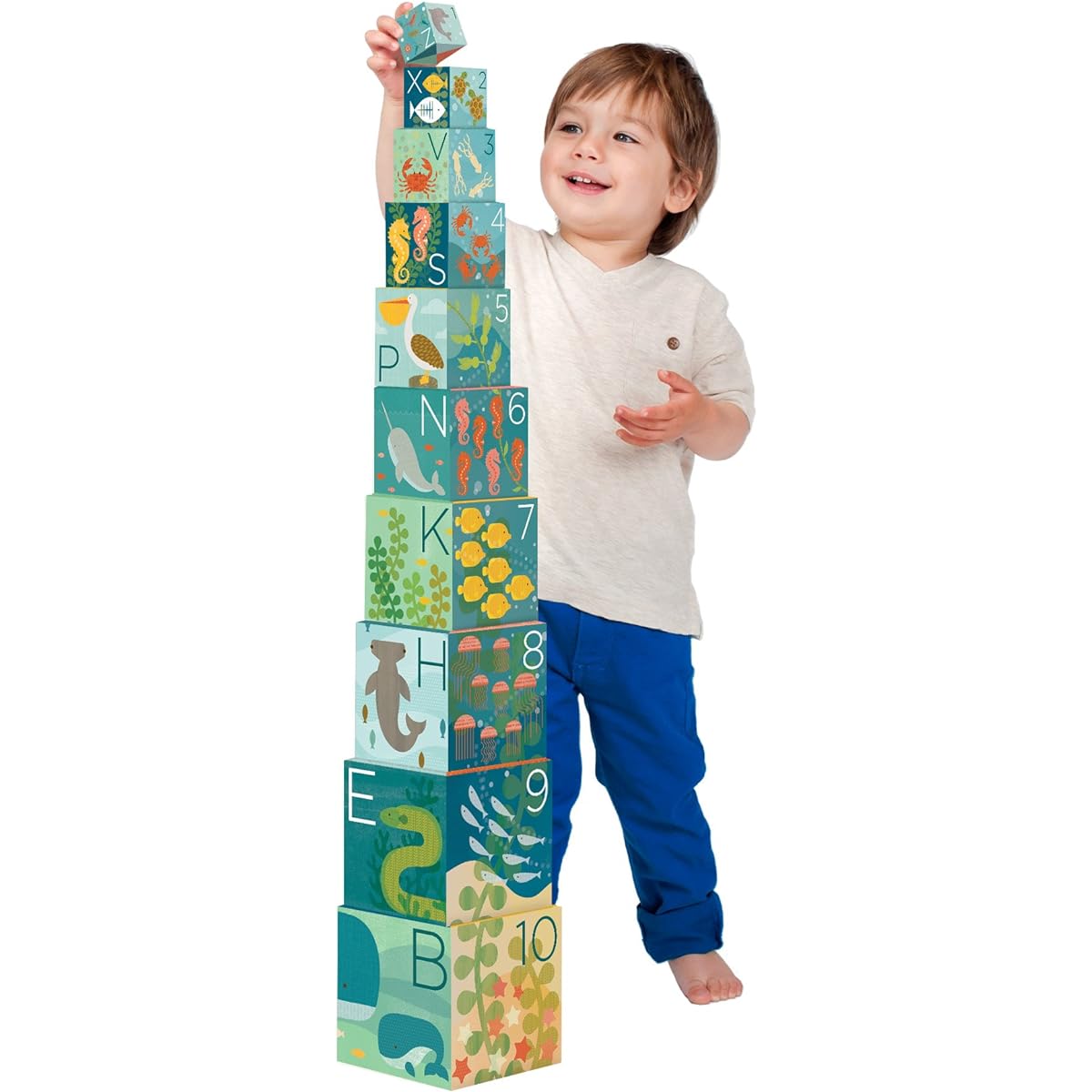 Petit Collage Nesting Blocks Ocean A-B-C [PC4693] Ages 2 and up
