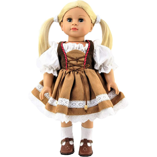 American Fashion World Brown Traditional German Dress | Outfit for 18" Dolls