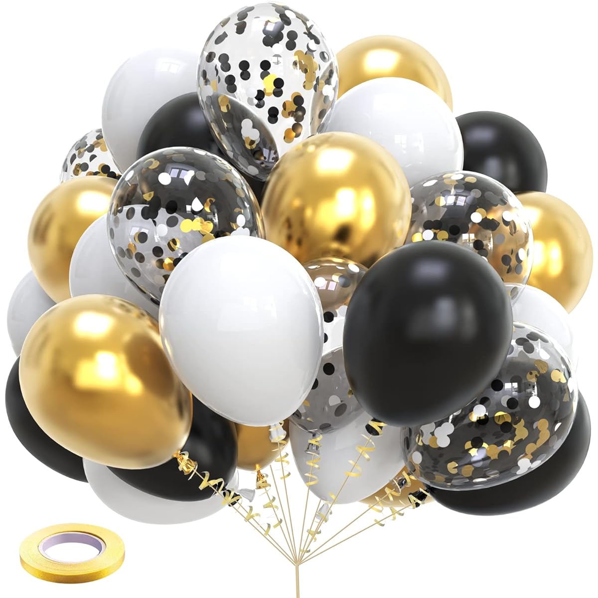Kelfara Black Gold White Balloons 80pcs