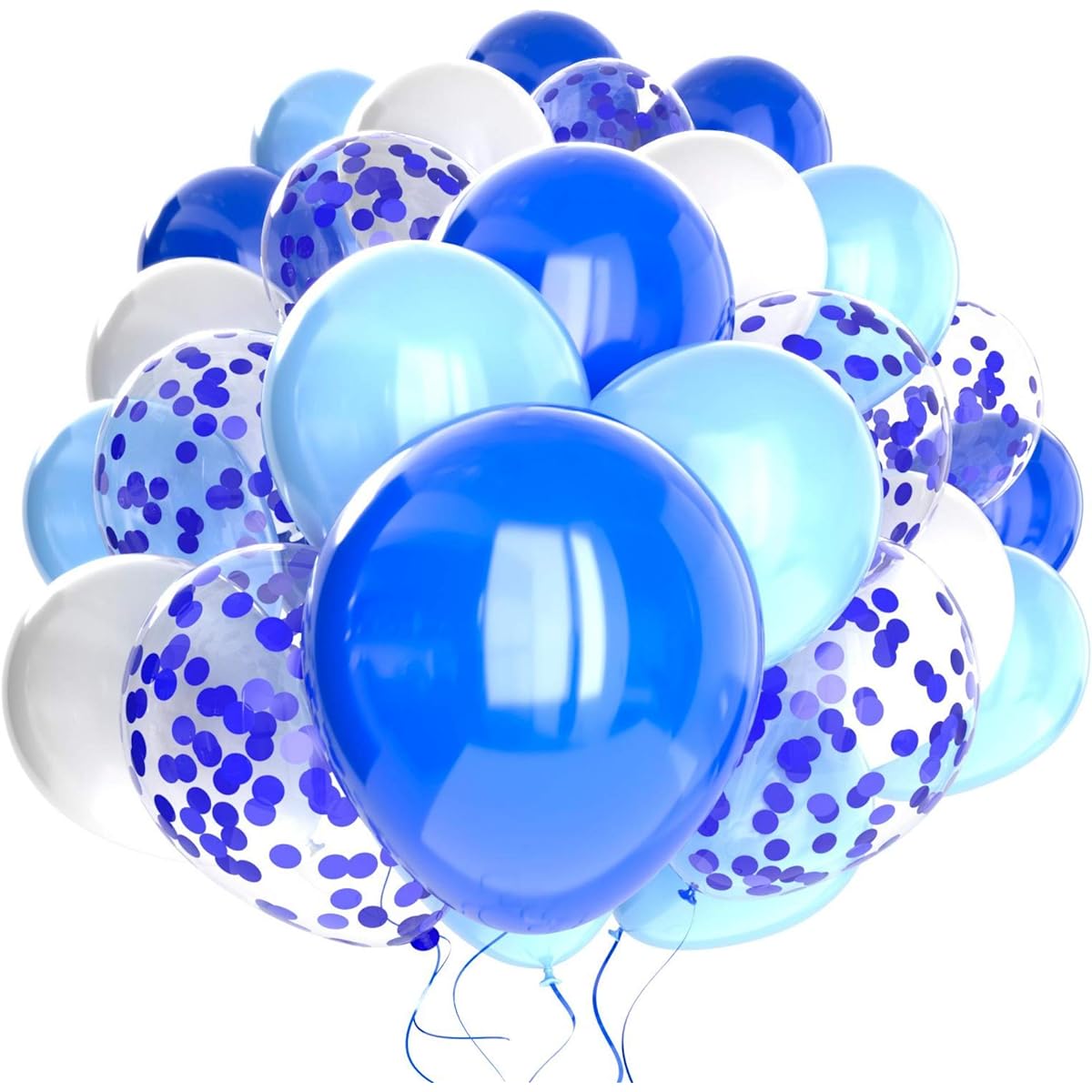 Blue Balloons + White Balloons + Blue Confetti Balloons with Ribbon | Blue Balloons | Globos Azules | Light Blue Balloons | Baby Blue Balloons | Blue Party Decorations | Blue White Balloons |