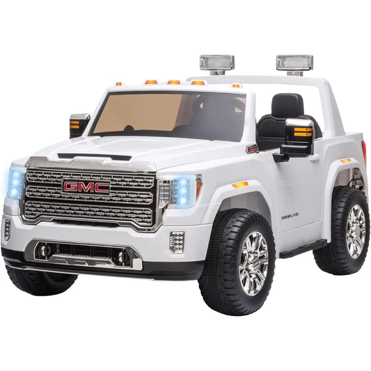 Aosom 12V GMC Sierra HD Battery Kids Ride On Car with Remote Control Bright Headlights Working Suspension White