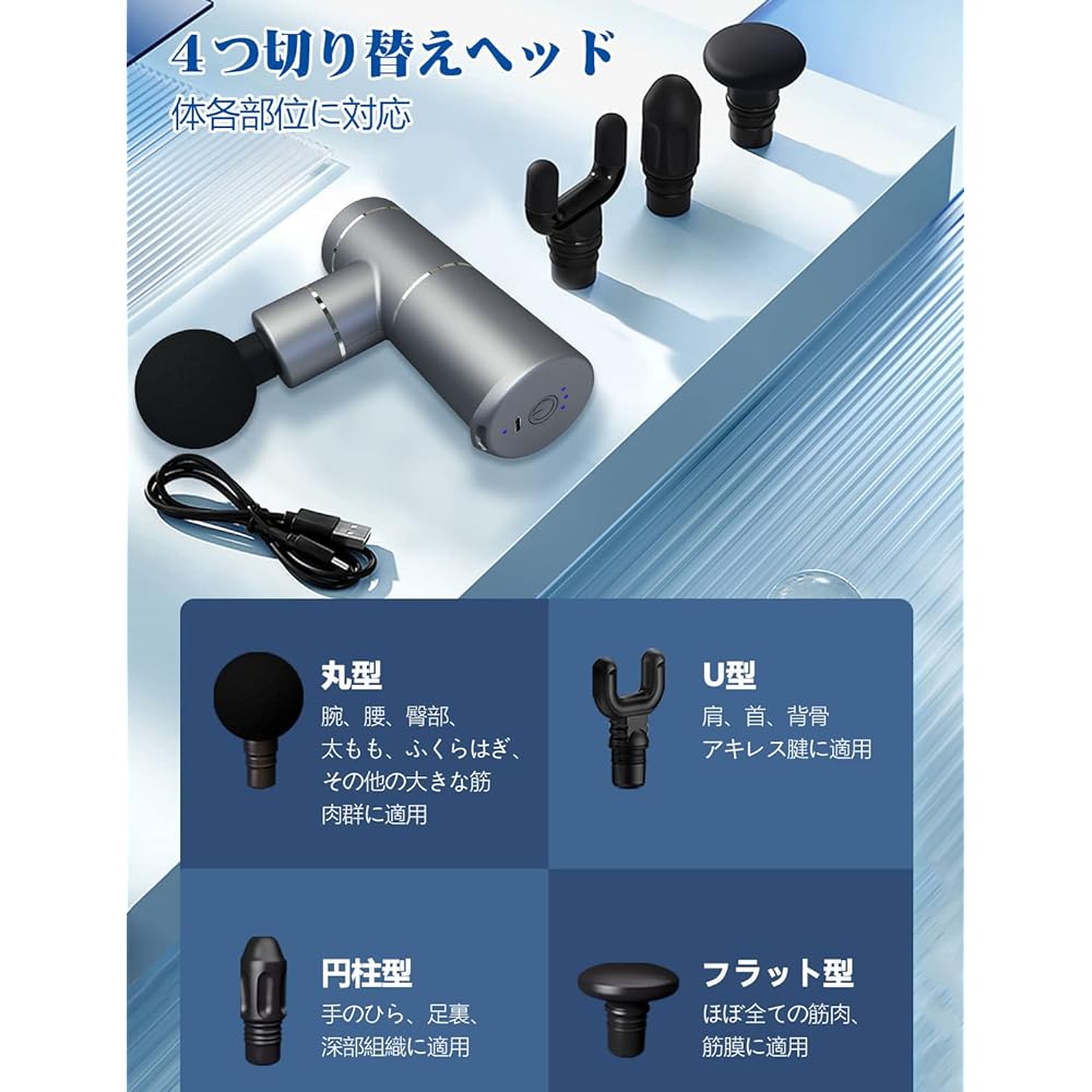 Myofascial Release Gun, Muscle Refreshing Gun, MINI Muscle Recovery Gun, Muscle Relaxation, 3-Stage Vibration, 4 Types of Attachments, Large Capacity