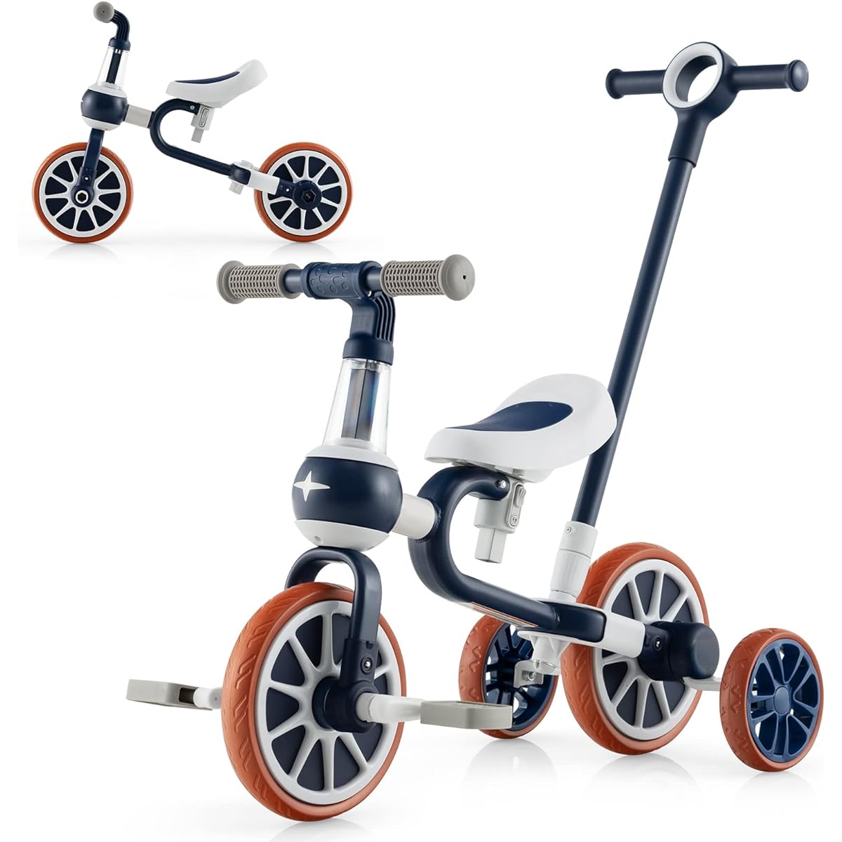 BABY JOY 4-in-1 Tricycle for Toddlers 2-4 Years Old Kids Trike Baby Balance Bike with Adjustable Seat & Parent Steering Push Handle, Removable Pedals & Training Wheels, Ride-on Toy for Boys and Girls (Blue)