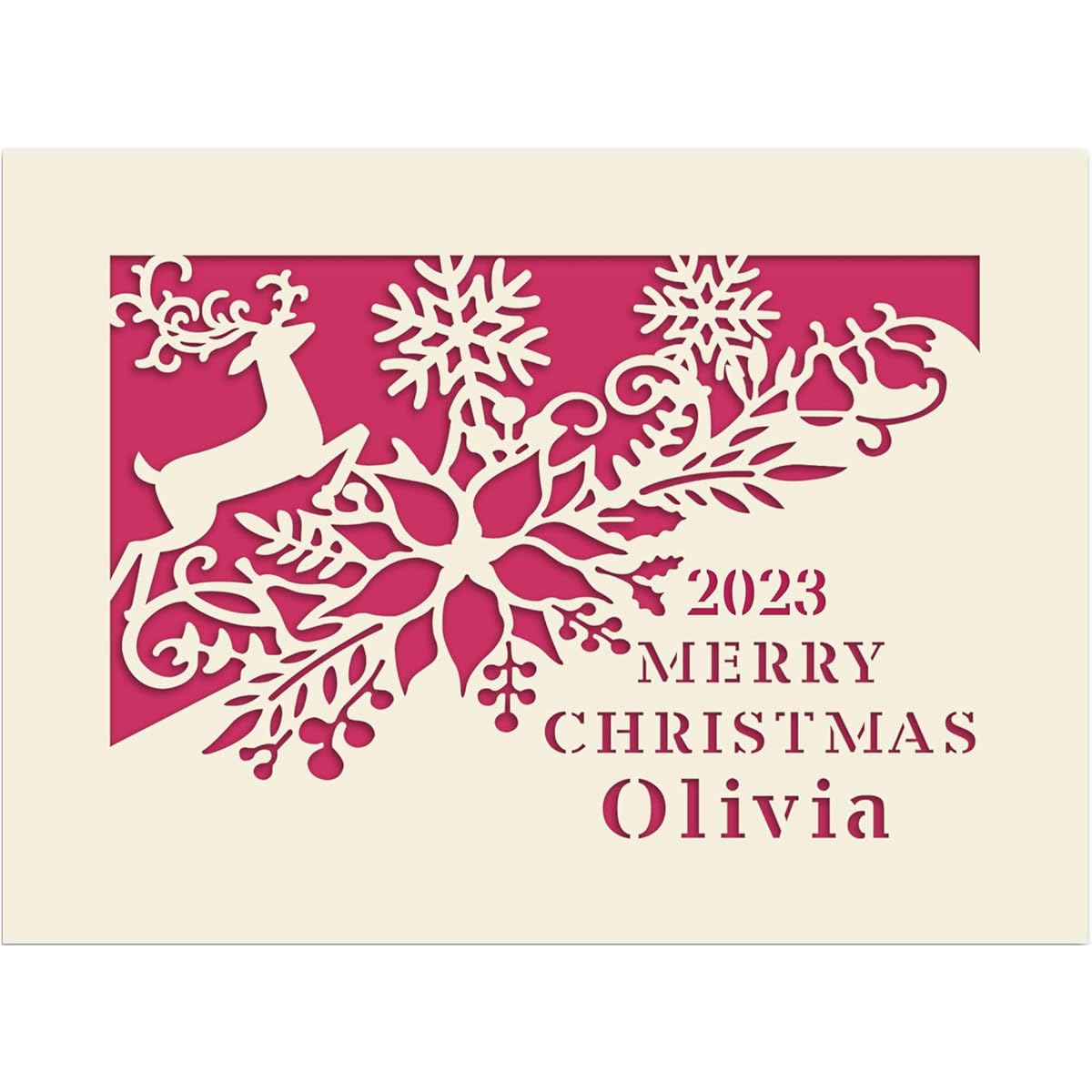 Personalized Christmas Cards 2022 Custom Laser Paper Christmas Card Santa Gift for Boy/Girl/Grandson/Son/Baby/Him/His/Her Friend Engraved Christmas Design with Envelope (Red)