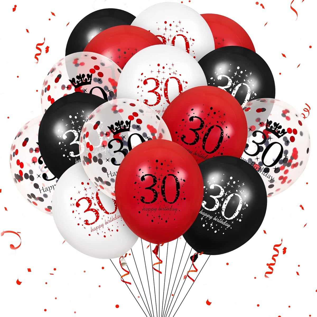 Latex 30th Birthday Balloons 16 Pieces Red Black 30th Birthday Balloons Red Black 30th Birthday Party Decoration Balloons for Women Men 30th Birthday Anniversary Decoration