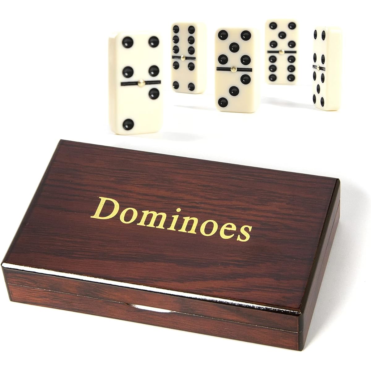 MEIOCION Double 6 Domino Gift Set 28 Tiles with Spinner in Wooden Box