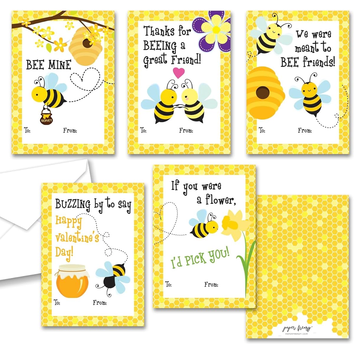 Paper Frenzy Bumblebee Themed Valentine's 25 Pack with Envelopes