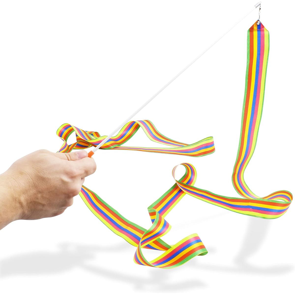 Bounec 22" Twirling and Marching Baton - Standard Stainless Steel Mini Shaft Rod with Rubberized Tip - Includes 1 Dance Ribbon Streamer (22")
