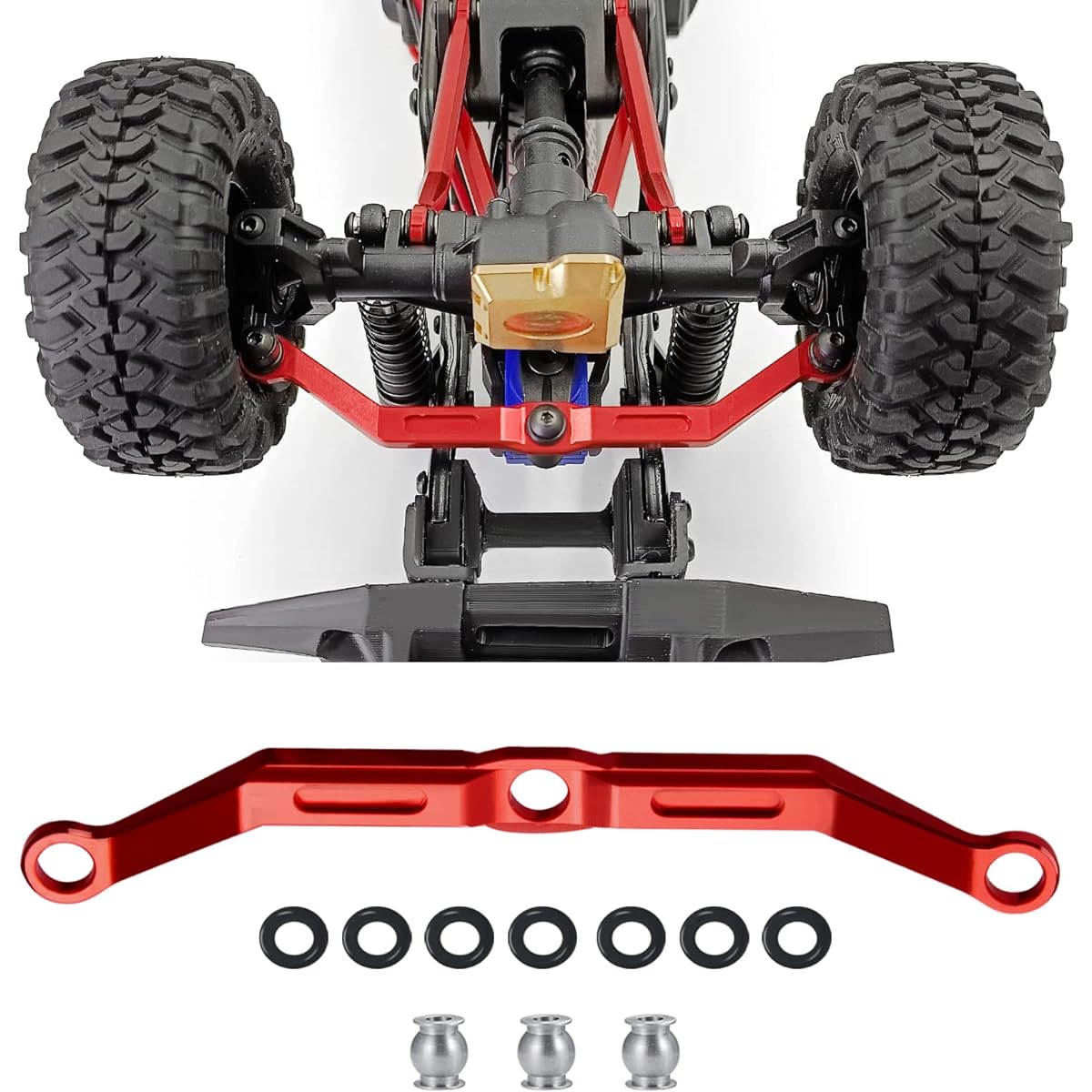 RCLIONS Aluminum Steering Link for 1/18th TRX4M RC Crawler Car Upgrade (Red)